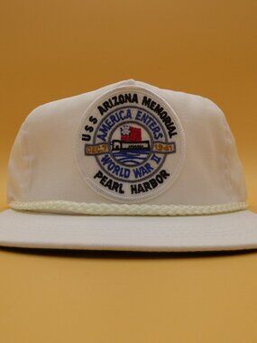 Vintage 80s USS Arizona Memorial Pearl Harbor Rope Trucker Hat White Made in USA